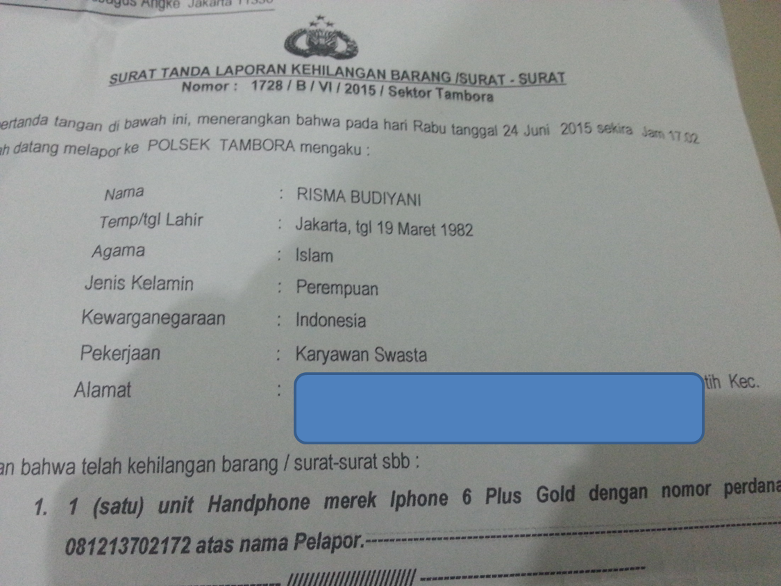 surat kehilangan